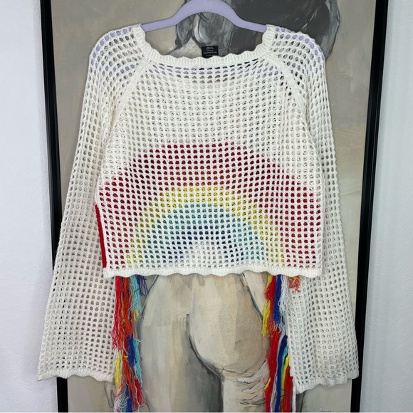 Runway 7 Knit Cropped Fringe Sweater Top - Picture 3 of 8